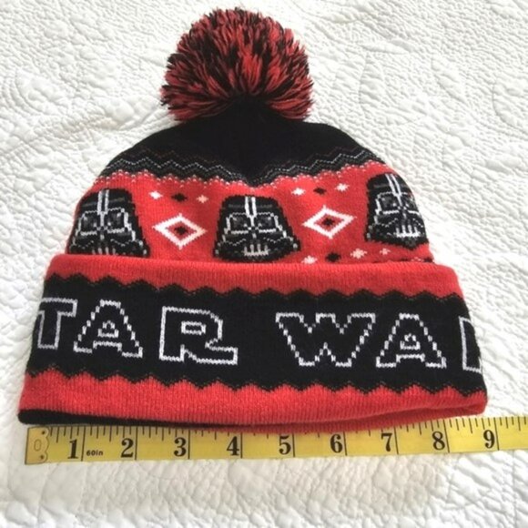 Star Wars Darth Vader Kids Childs Beanie Red Black White Knit Stretch Disney - Picture 4 of 12